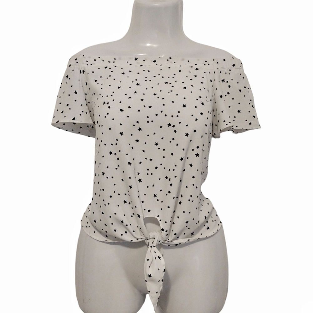 Shinestar - Star Print Off Shoulder Top